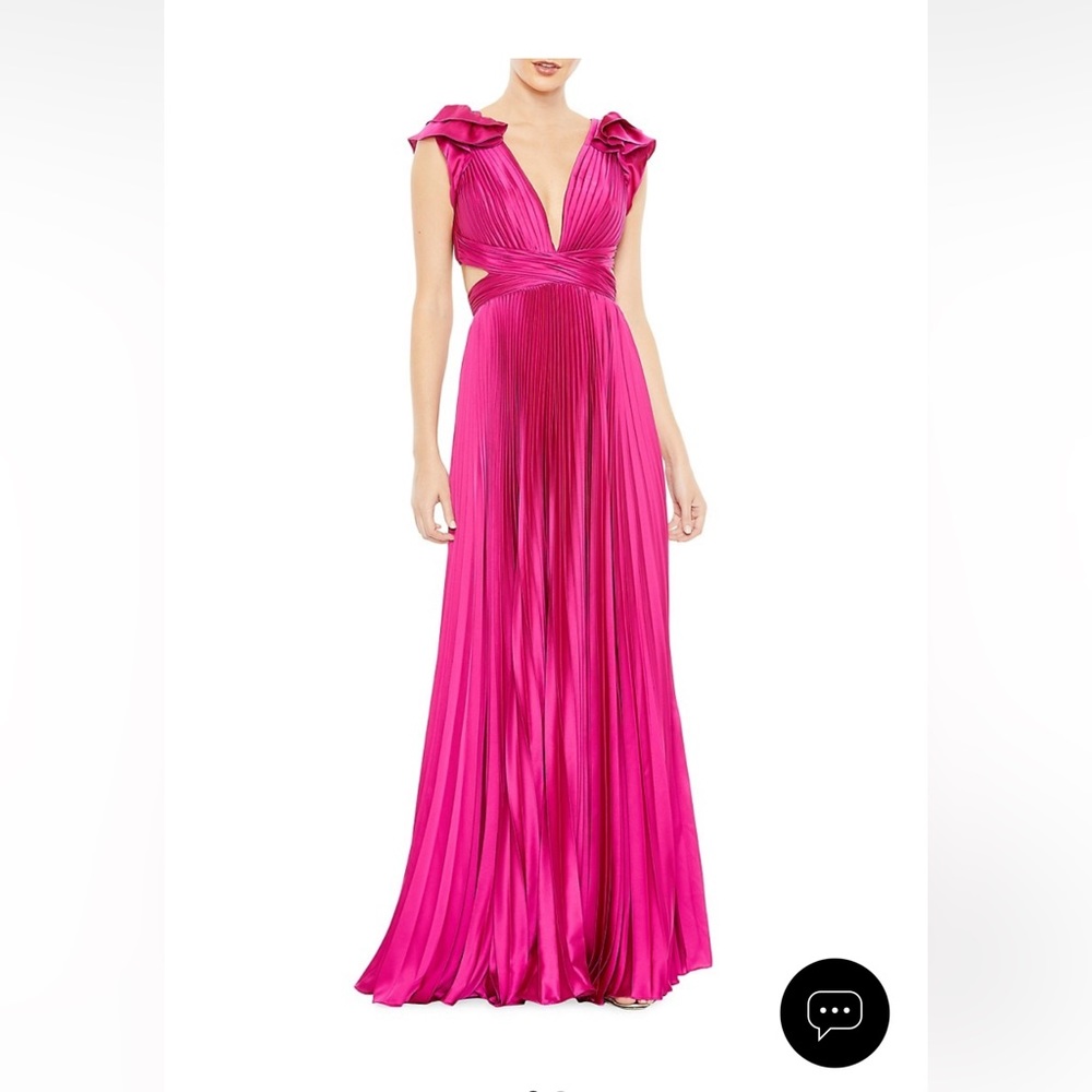 PLEATED RUFFLED CAP SLEEVE CUT OUT LACE UP GOWN